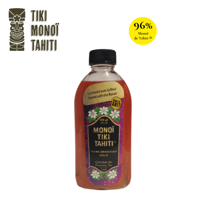 Monoï de tahiti® bronzant pailleté OR parfumé à la fleur de Tiaré, TIKI Monoï Tahiti