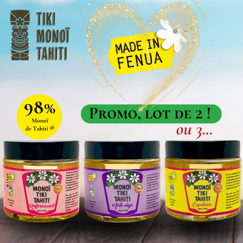 Promotion : lot de 2 ou 3 Monoï de Tahiti®Spéciaux parmi Anti-âge, Raffermissant et Capillaire aux huiles essentielles par TIKI Monoï Tahiti